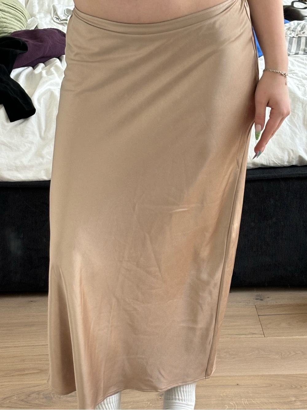 Old Navy Beige Satin-Look Slip Skirt